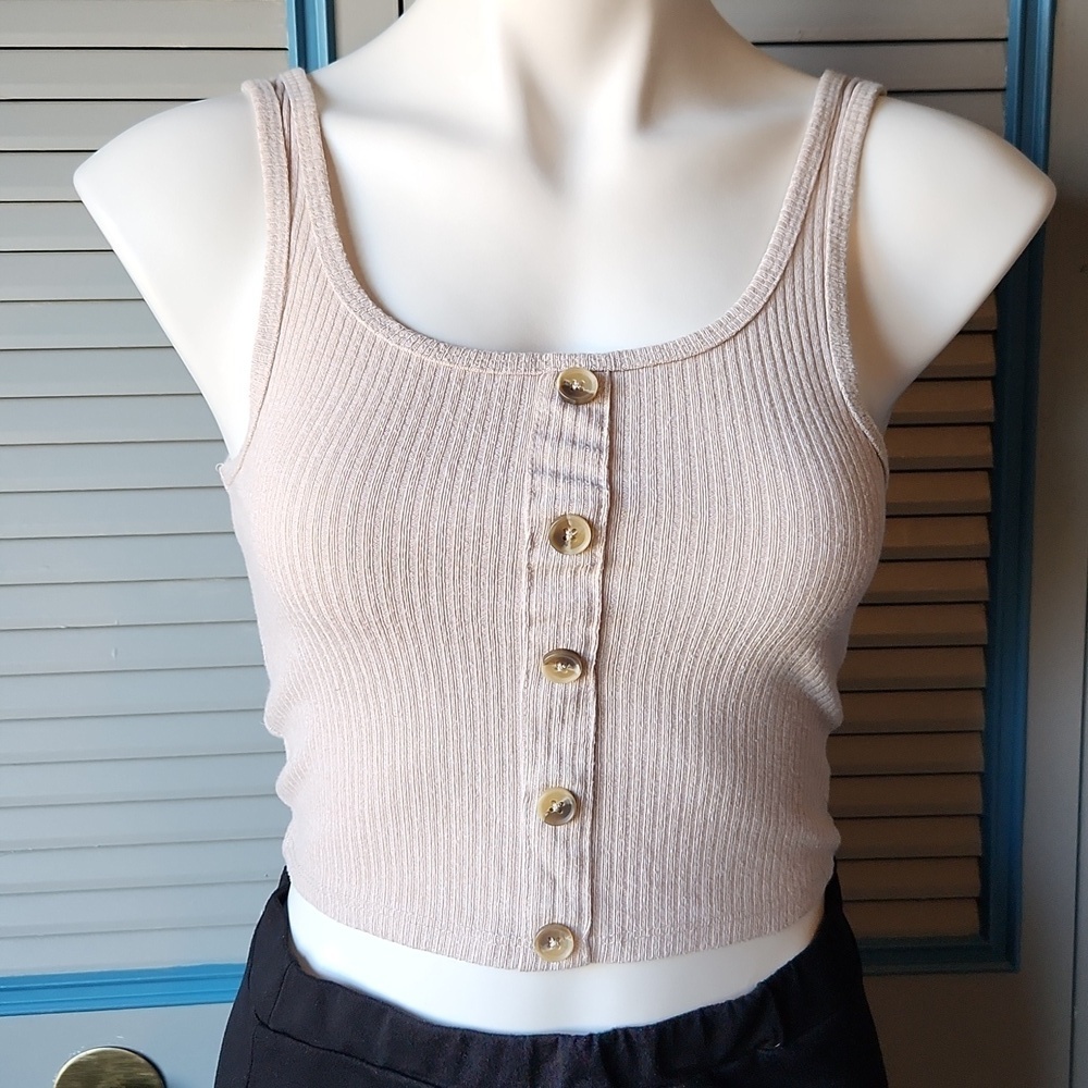Streetwear Society Ribbed Button Front Crop Top